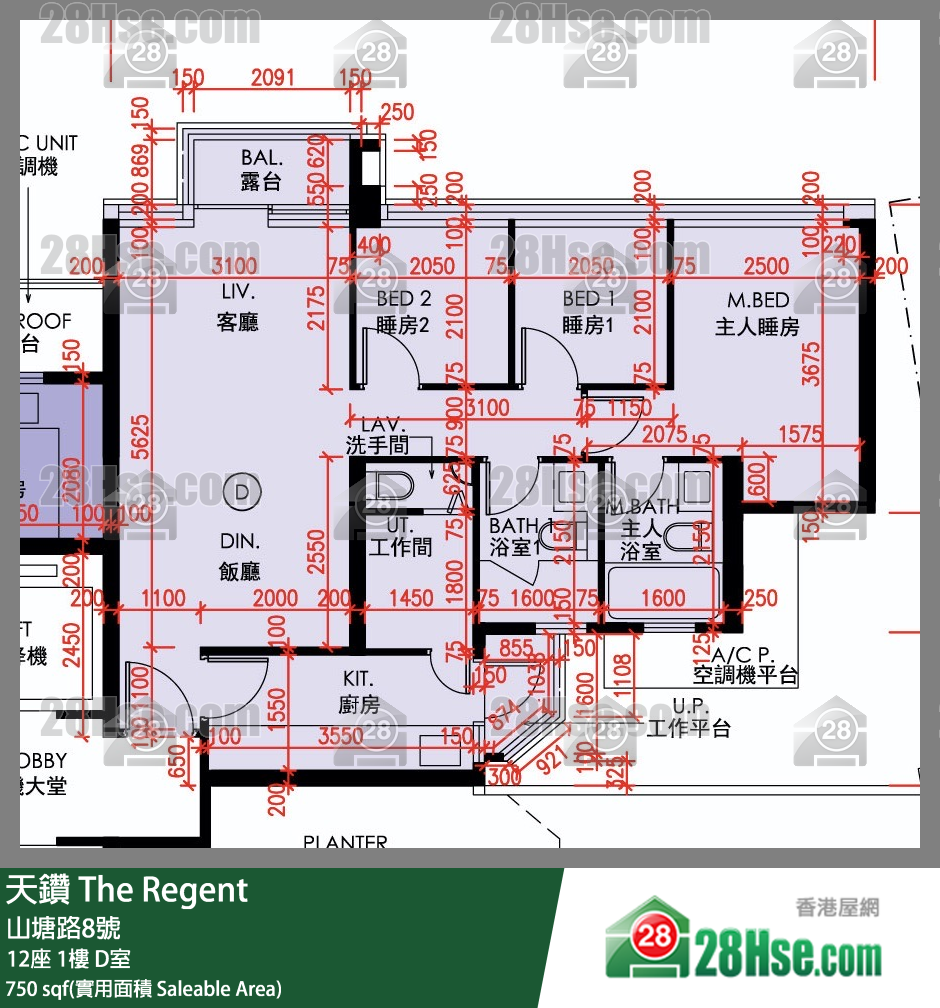 天鑽 12座 1樓 D室 平面圖