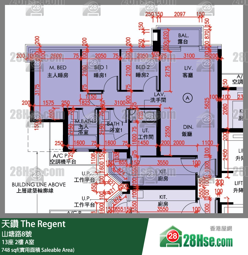 天鑽 13座 2樓 A室 平面圖