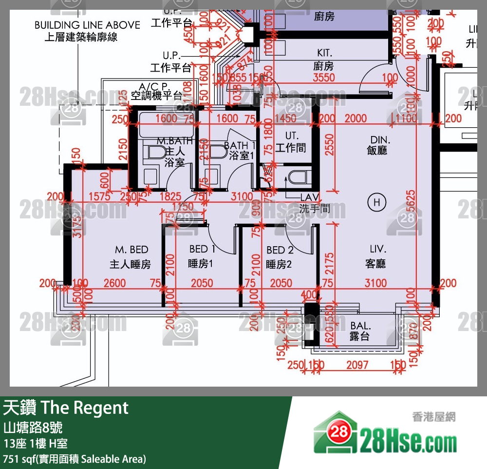 天鑽 13座 1樓 H室 平面圖