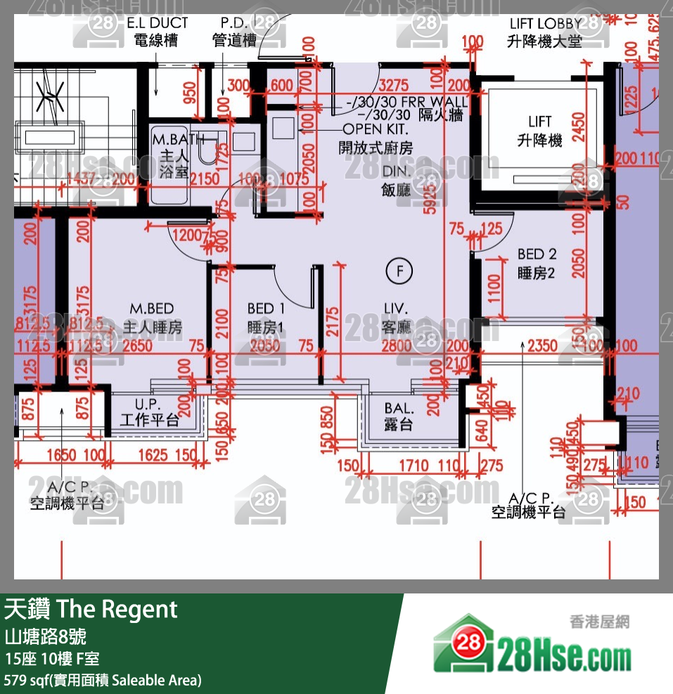天鑽 15座 10樓 F室 平面圖