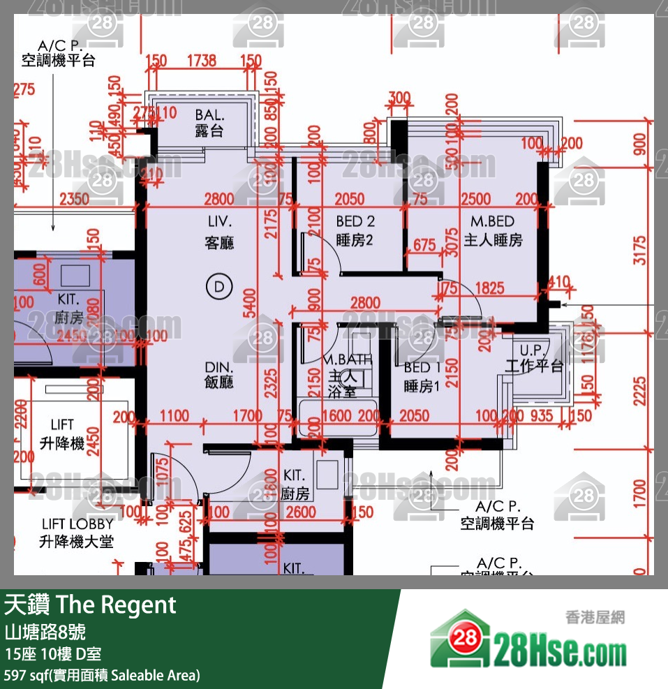 天鑽 15座 10樓 D室 平面圖