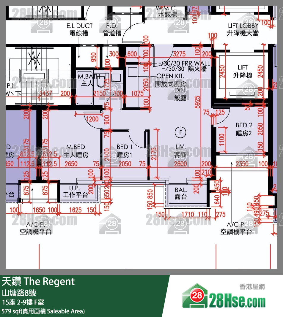 天鑽 15座 2樓 F室 平面圖