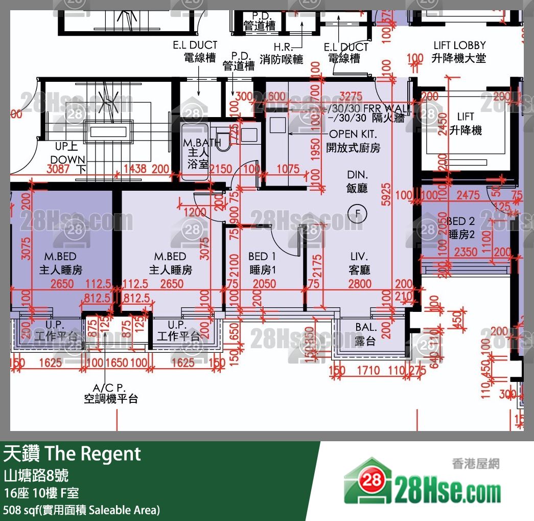 天鑽 16座 10樓 F室 平面圖