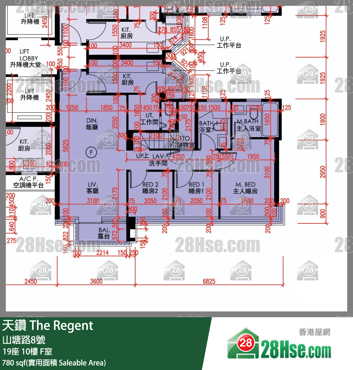 天鑽 19座 10樓 F室 平面圖