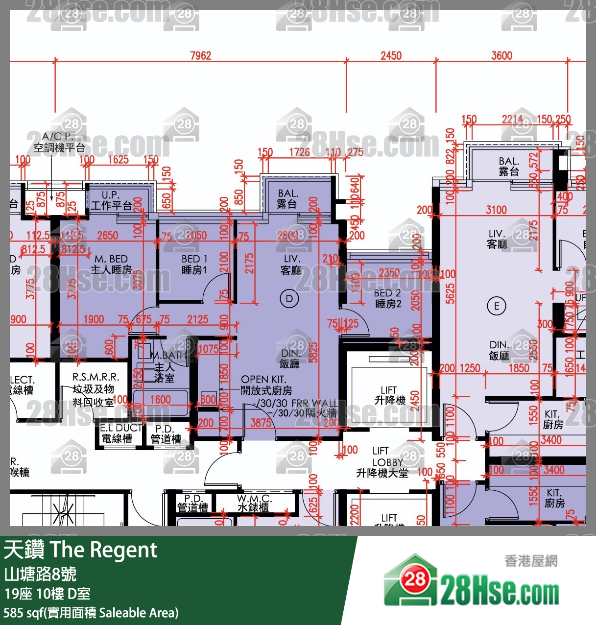 天鑽 19座 10樓 D室 平面圖
