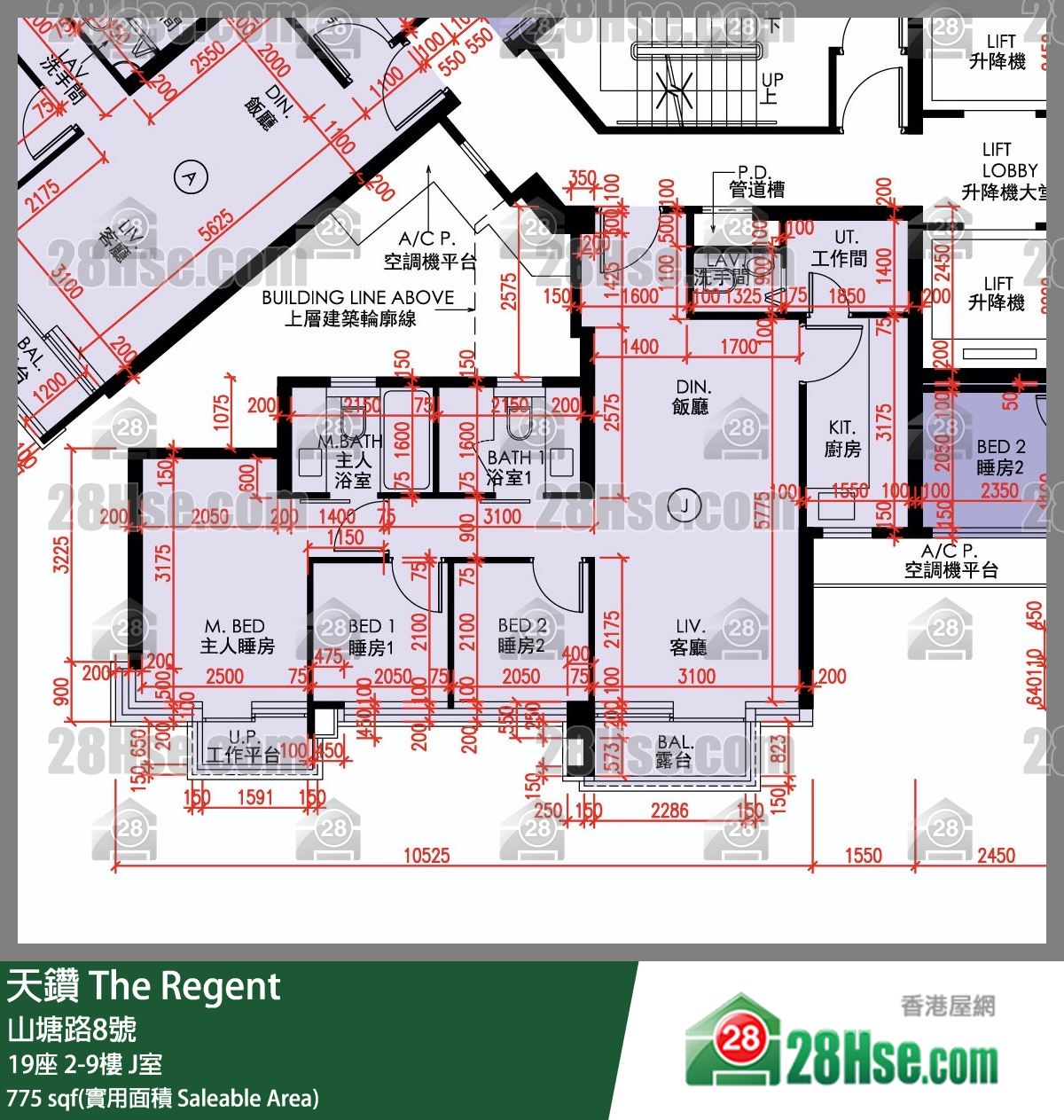 天鑽 19座 8樓 J室 平面圖
