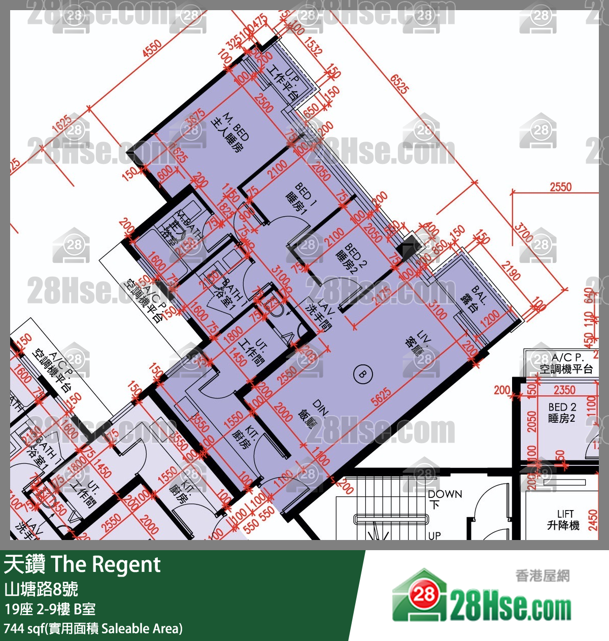 天鑽 19座 9樓 B室 平面圖