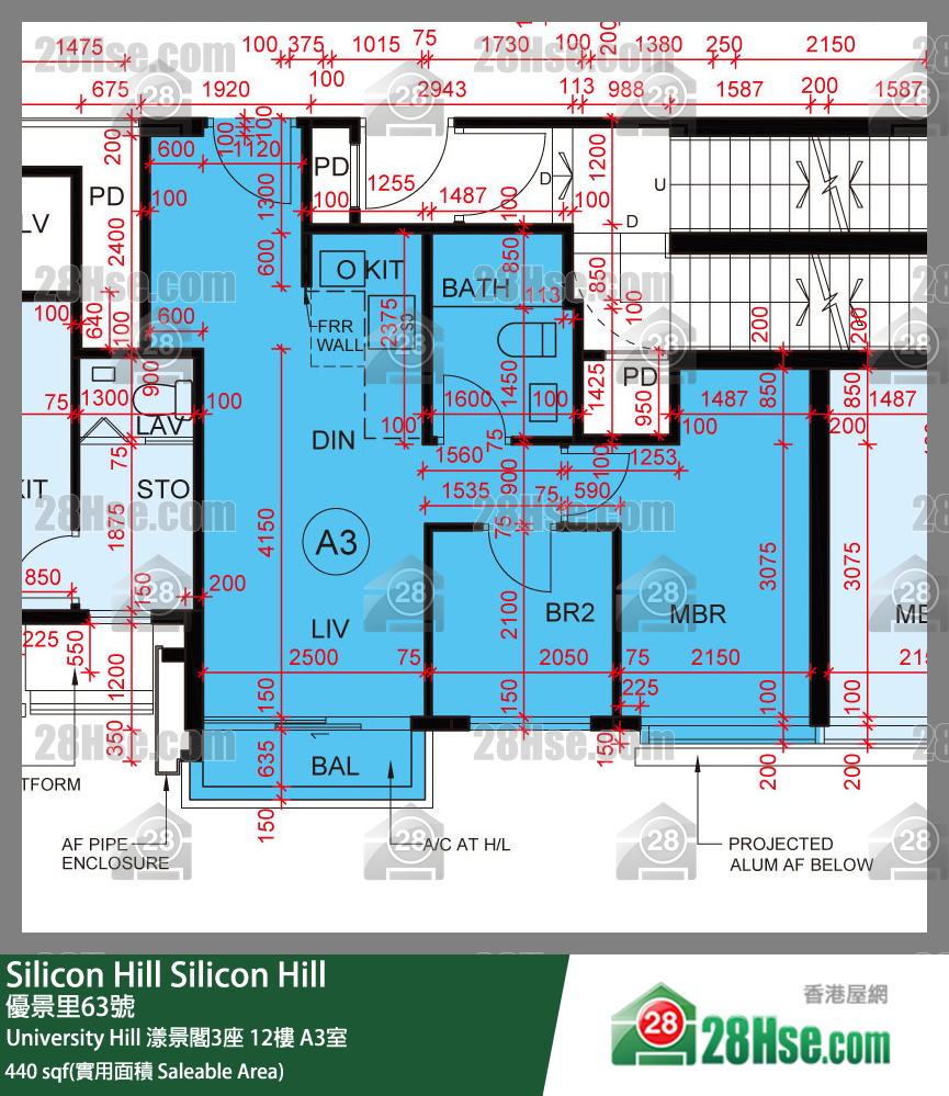 Silicon Hill University Hill 2A期 漾景閣3座 12樓 A3室 平面圖