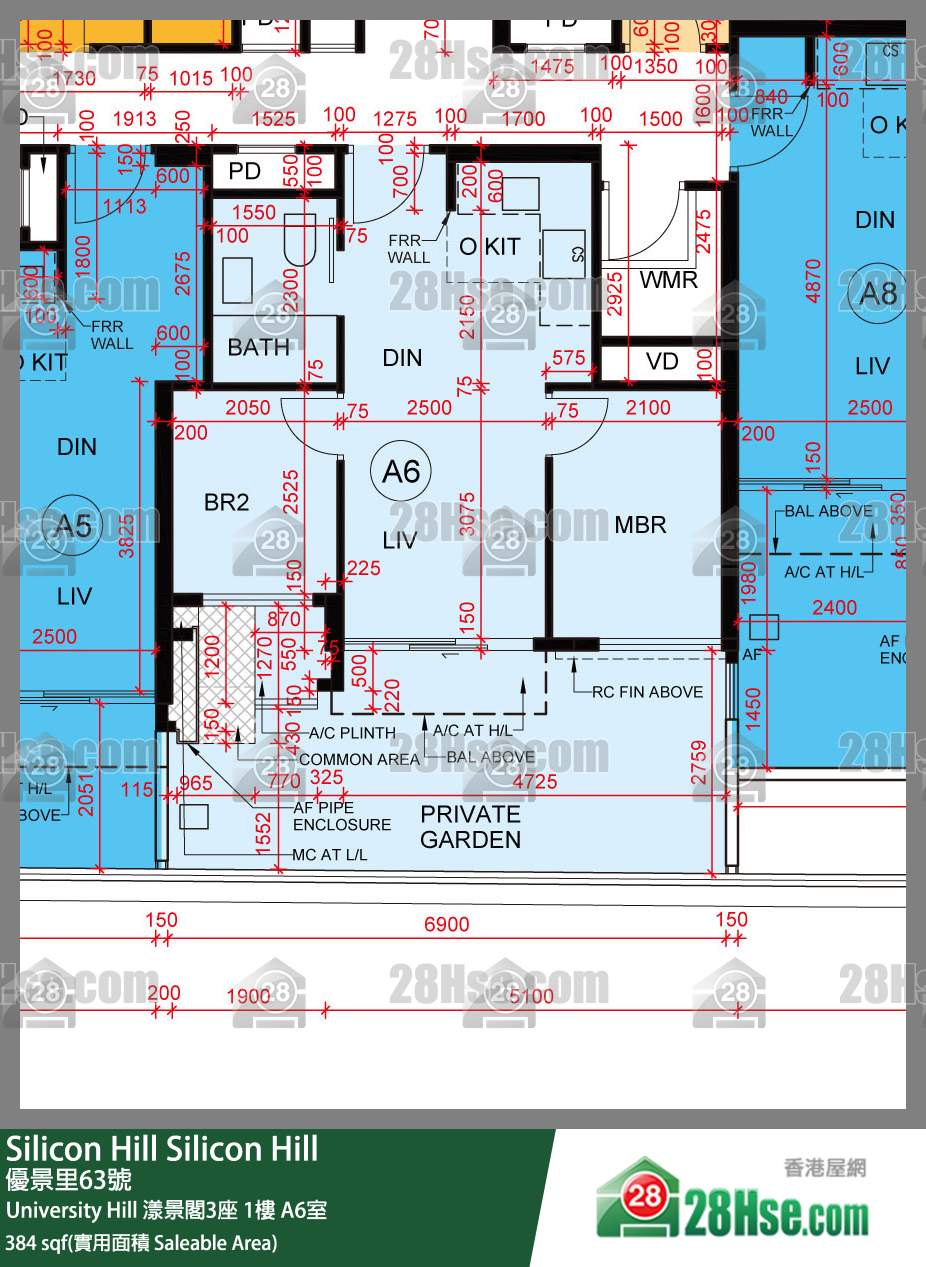 Silicon Hill University Hill 2A期 漾景閣3座 1樓 A6室 平面圖