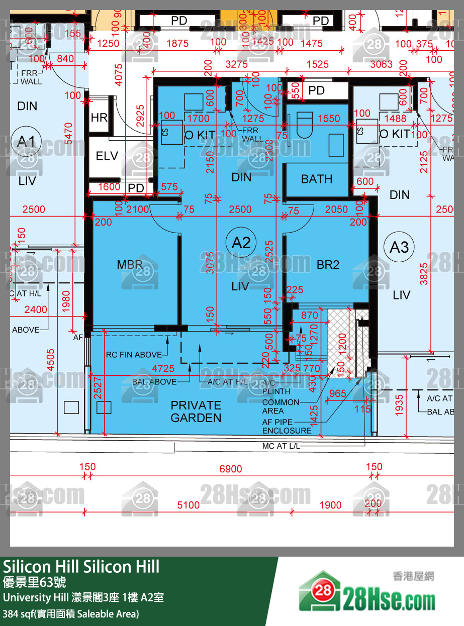 Silicon Hill University Hill 2A期 漾景閣3座 1樓 A2室 平面圖