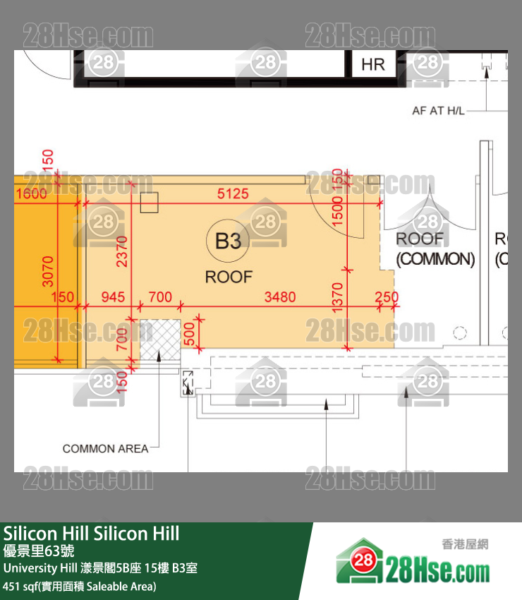 Silicon Hill University Hill 2A期 漾景閣5B座 15樓 B3室 平面圖