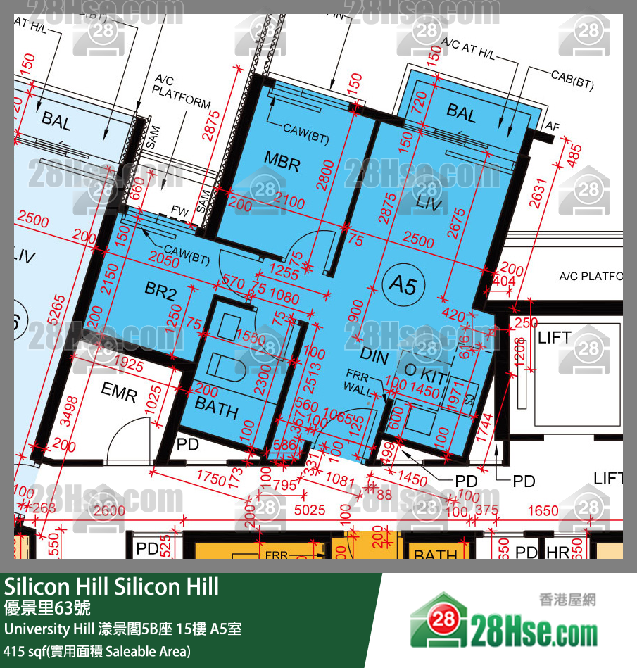 Silicon Hill University Hill 2A期 漾景閣5B座 15樓 A5室 平面圖