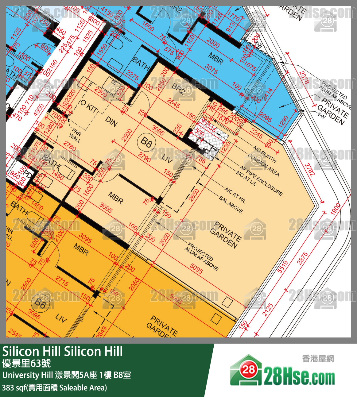 Silicon Hill University Hill 2A期 漾景閣5A座 1樓 B8室 平面圖