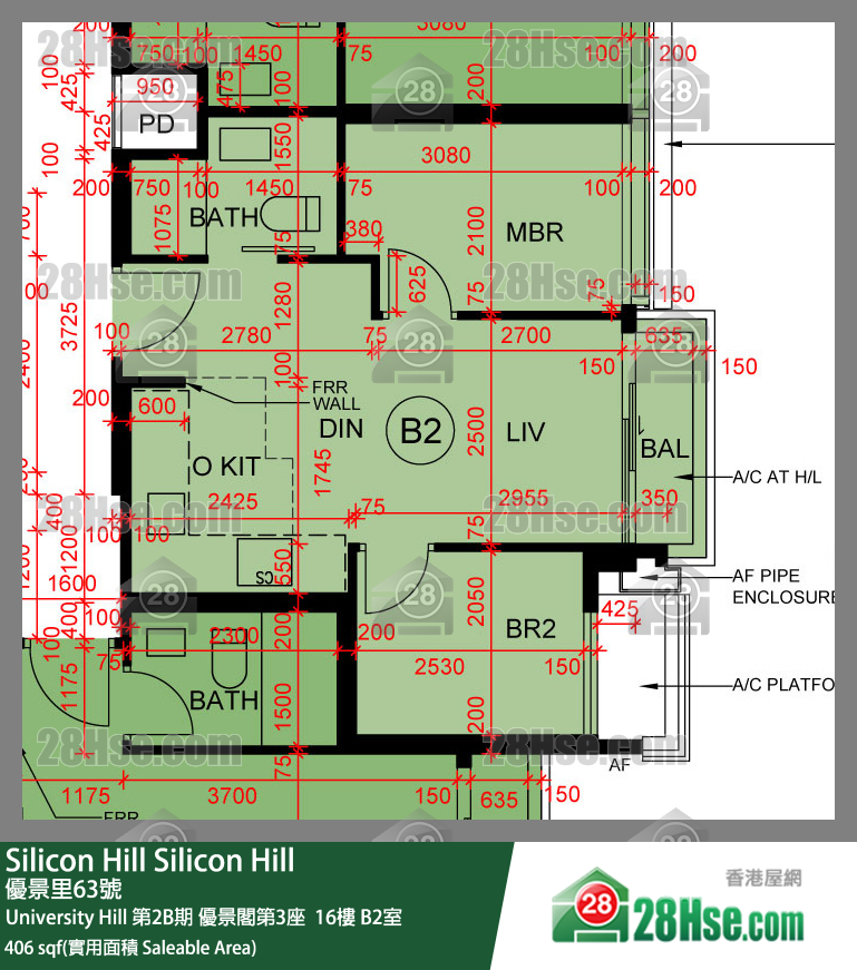 Silicon Hill University Hill 2B期 优景阁第3座  16楼 B2室 平面图