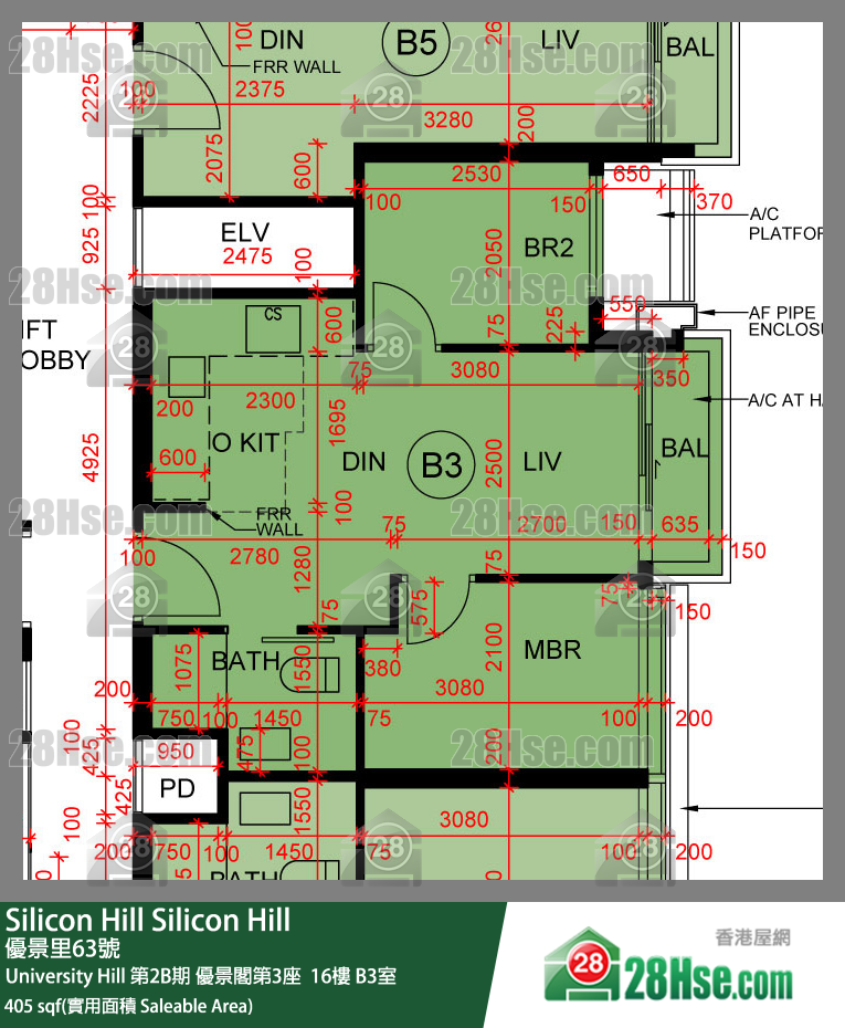 Silicon Hill, Flat B3, 16/F, Scenic Tower 3, Phase 2b FloorPlan