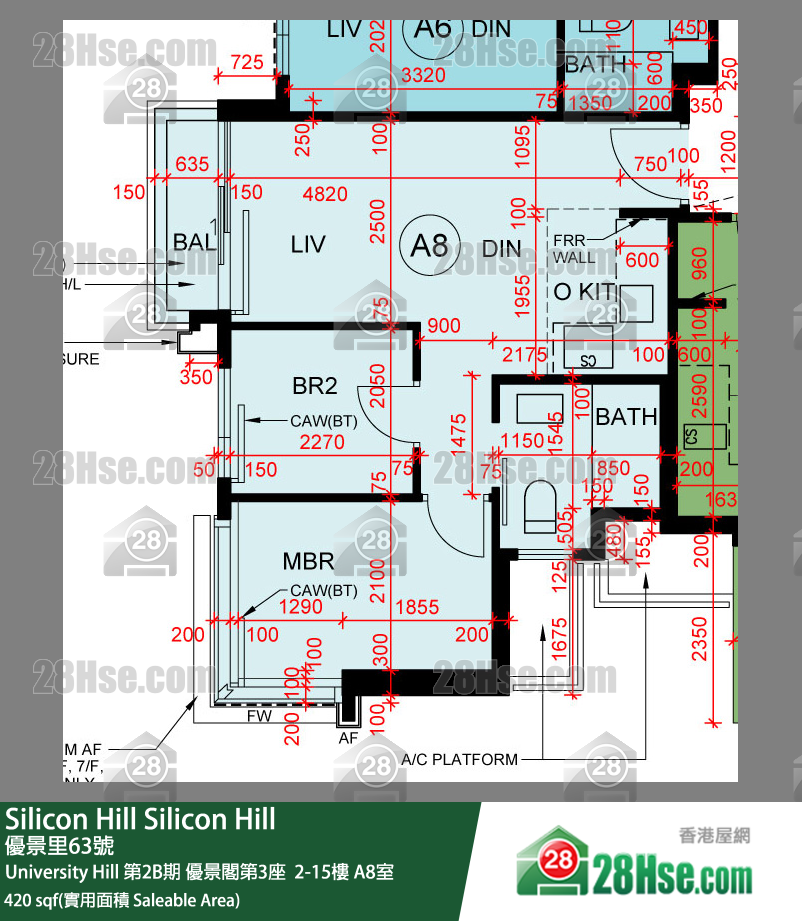 Silicon Hill, Flat A8, 6/F, Scenic Tower 3, Phase 2b FloorPlan