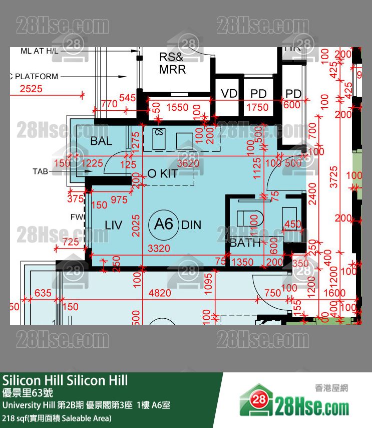 Silicon Hill University Hill 2B期 优景阁第3座  1楼 A6室 平面图