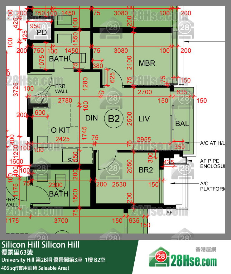 Silicon Hill University Hill 2B期 优景阁第3座  1楼 B2室 平面图