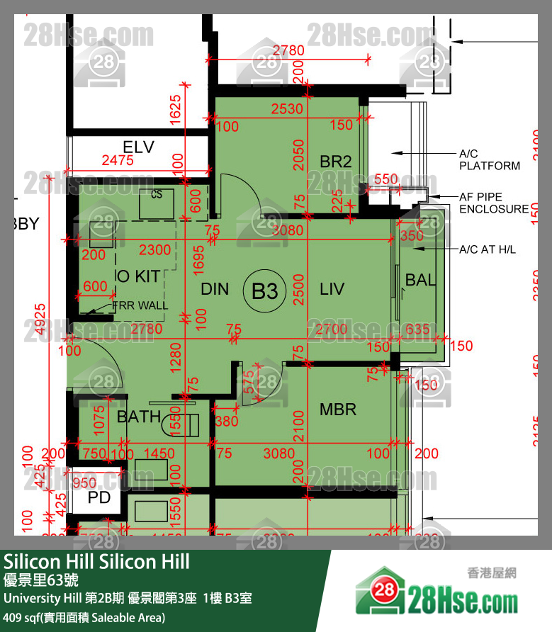 Silicon Hill University Hill 2B期 优景阁第3座  1楼 B3室 平面图