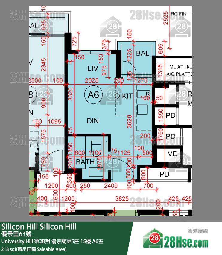Silicon Hill University Hill 2B期 优景阁第5座 15楼 A6室 平面图