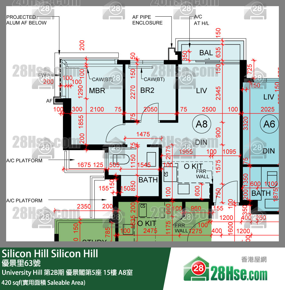 Silicon Hill University Hill 2B期 优景阁第5座 15楼 A8室 平面图
