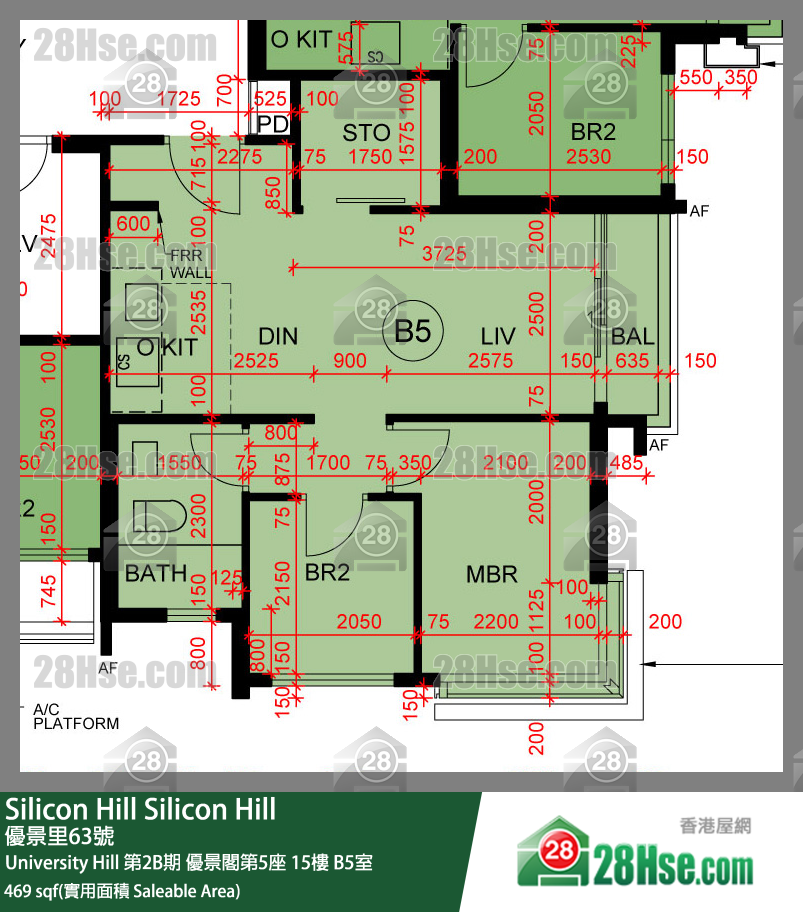 Silicon Hill University Hill 2B期 优景阁第5座 15楼 B5室 平面图