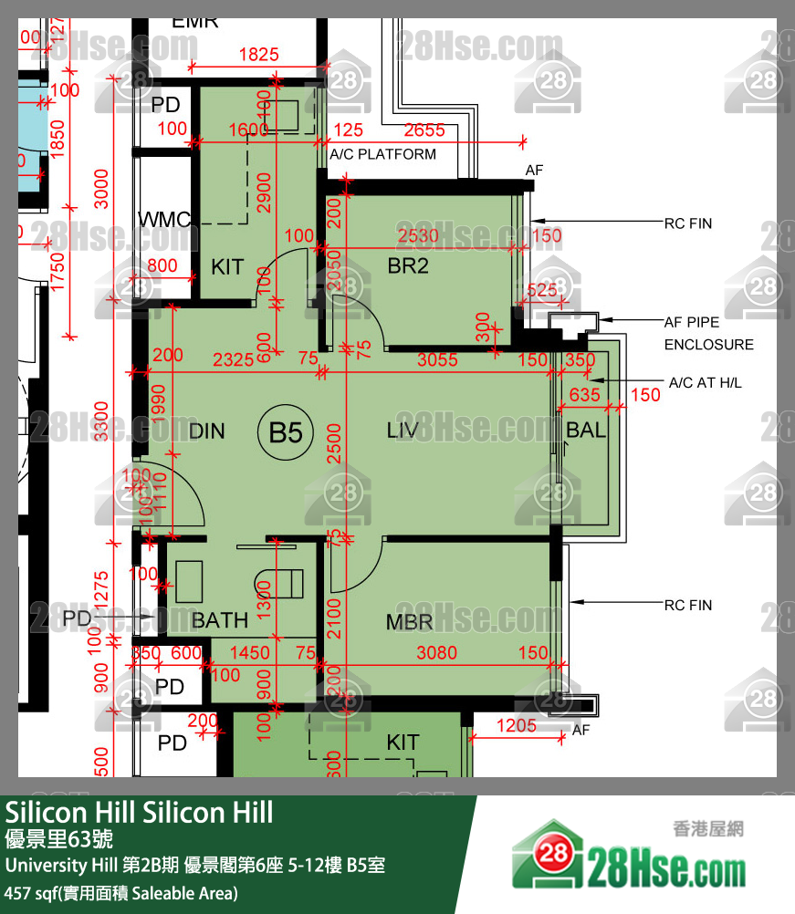 Silicon Hill University Hill 2B期 優景閣第6座 5樓 B5室 平面圖