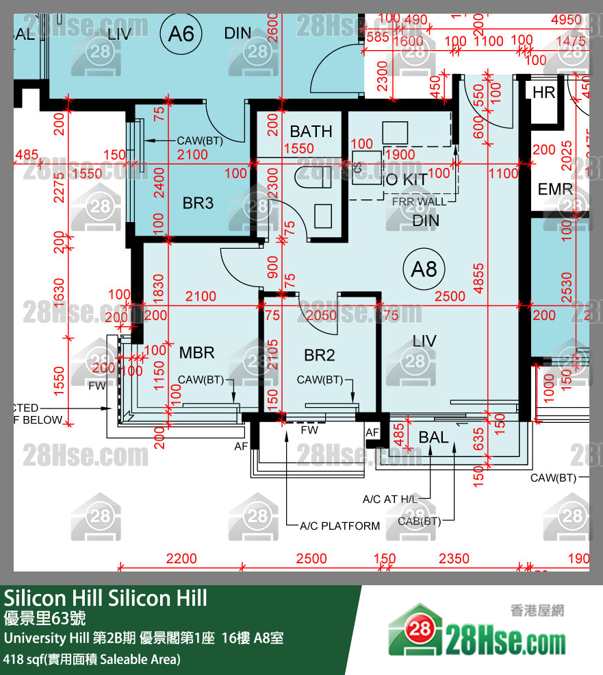 Silicon Hill, Flat A8, 16/F, Scenic Tower 1, Phase 2b FloorPlan