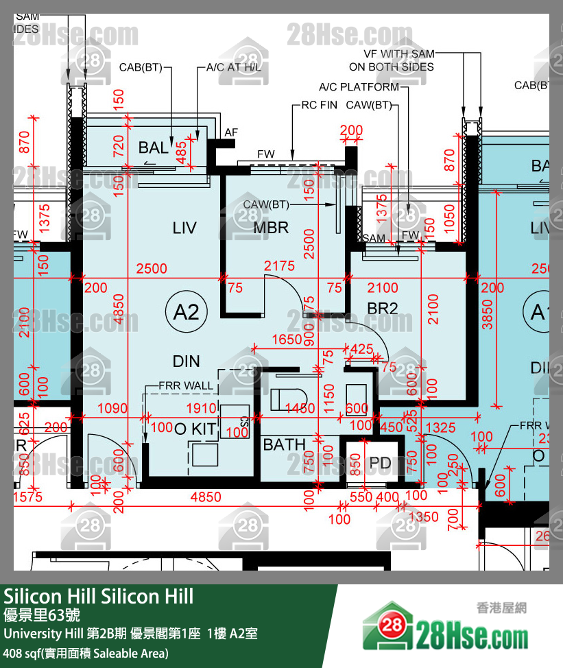 Silicon Hill University Hill 2B期 优景阁第1座  1楼 A2室 平面图