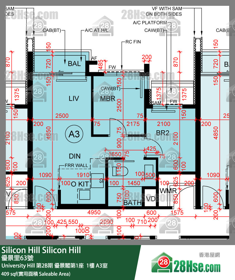 Silicon Hill University Hill 2B期 优景阁第1座  1楼 A3室 平面图