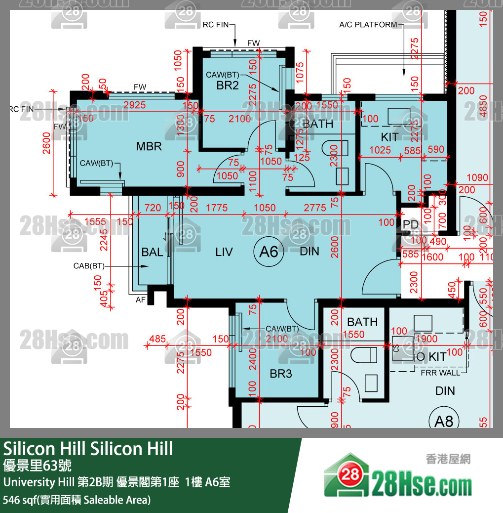 Silicon Hill University Hill 2B期 优景阁第1座  1楼 A6室 平面图