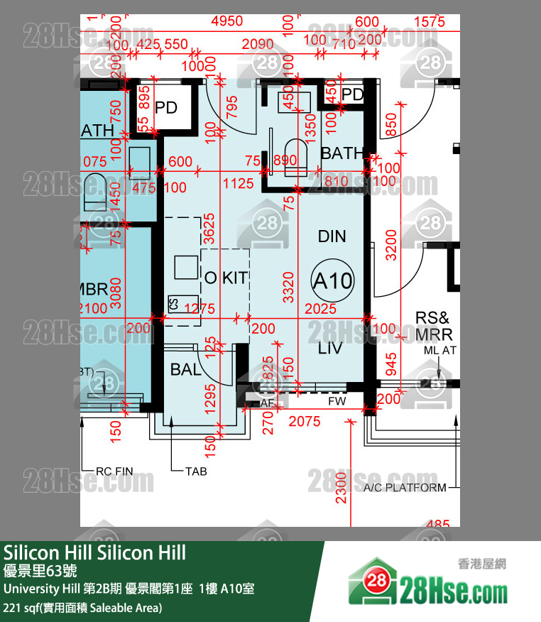 Silicon Hill University Hill 2B期 优景阁第1座  1楼 A10室 平面图