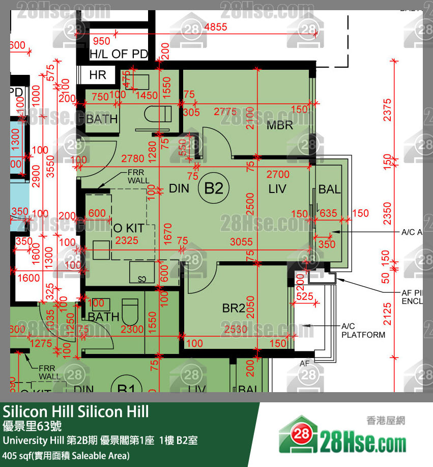 Silicon Hill University Hill 2B期 优景阁第1座  1楼 B2室 平面图