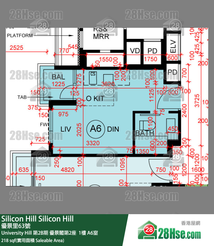Silicon Hill University Hill 2B期 优景阁第2座  1楼 A6室 平面图