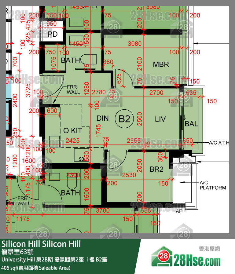 Silicon Hill University Hill 2B期 优景阁第2座  1楼 B2室 平面图