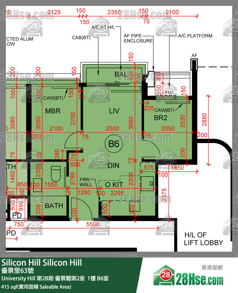 Silicon Hill University Hill 2B期 优景阁第2座  1楼 B6室 平面图