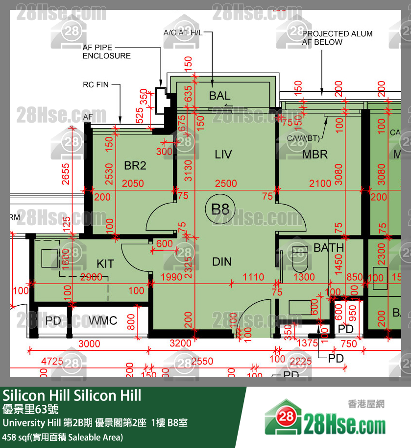 Silicon Hill University Hill 2B期 优景阁第2座  1楼 B8室 平面图
