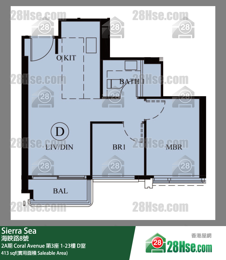 Sierra Sea 2A期 Coral Avenue 第3座 23樓 D室 平面圖
