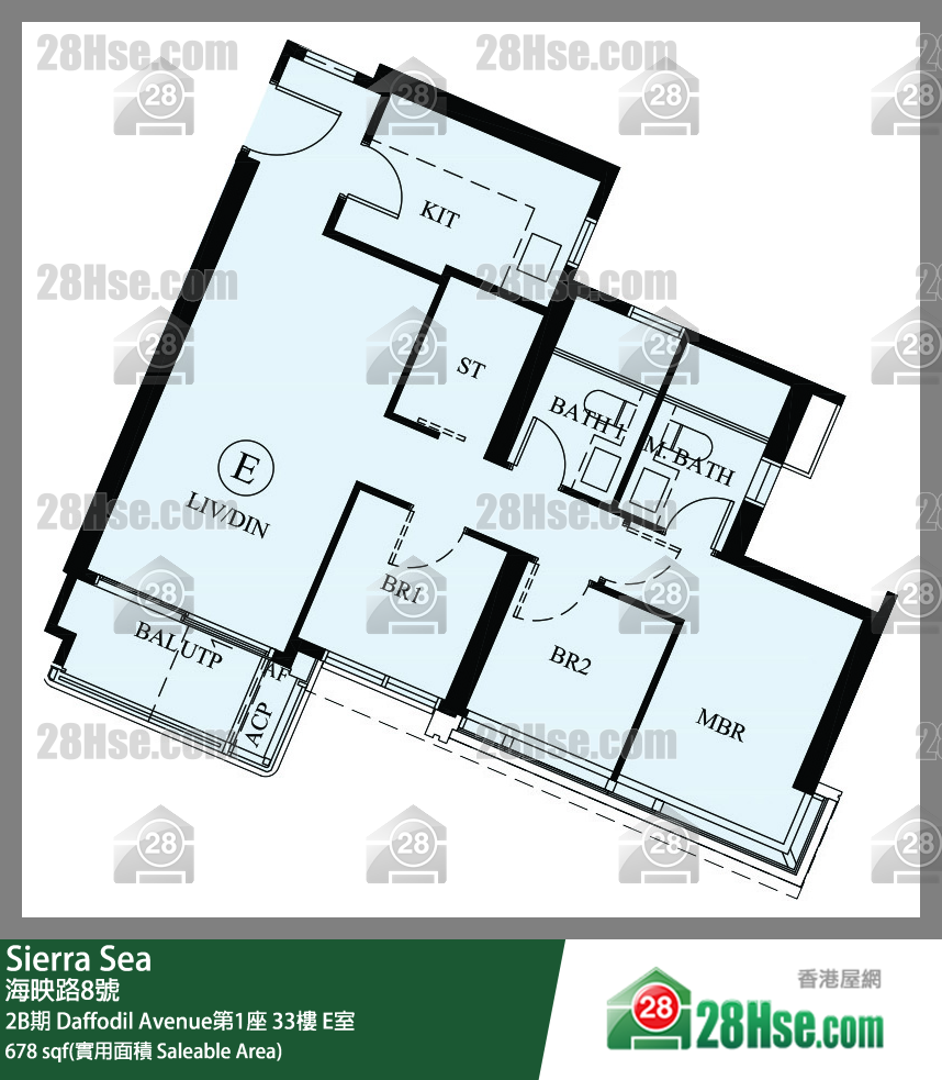 Sierra Sea 2B期 Daffodil Avenue第1座 33楼 E室 平面图