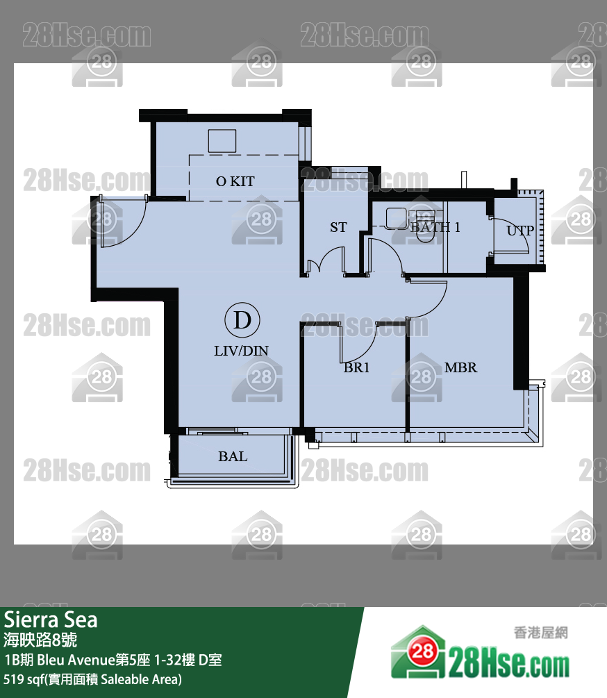 Sierra Sea 1B期 Bleu Avenue第5座 9楼 D室 平面图