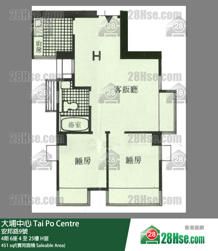 大埔中心 4期6座24樓 H室 平面圖