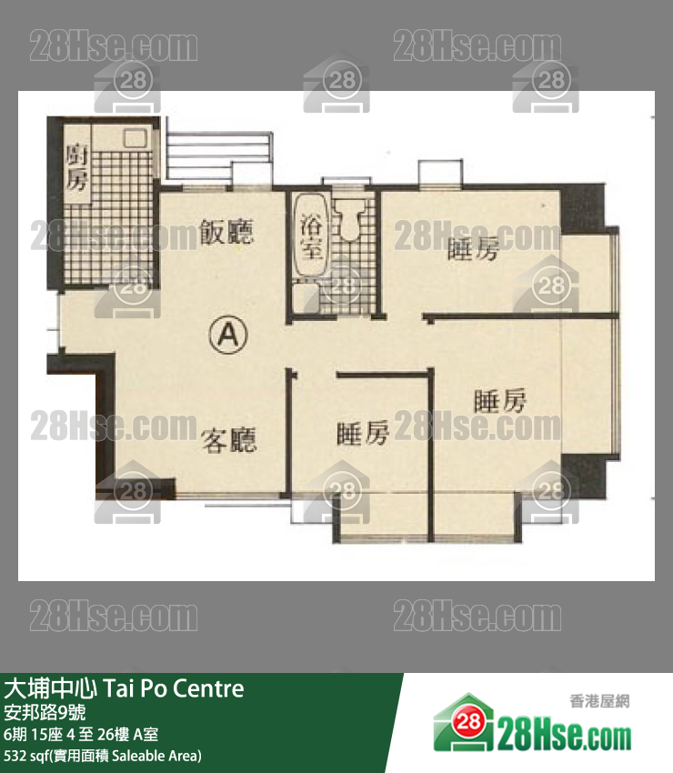 大埔中心 6期15座12樓 A室 平面圖