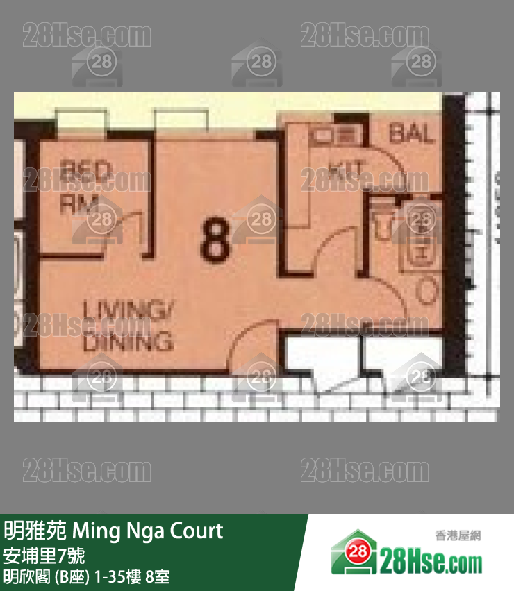 明雅苑 明欣閣 (B座) 28樓 8室 平面圖