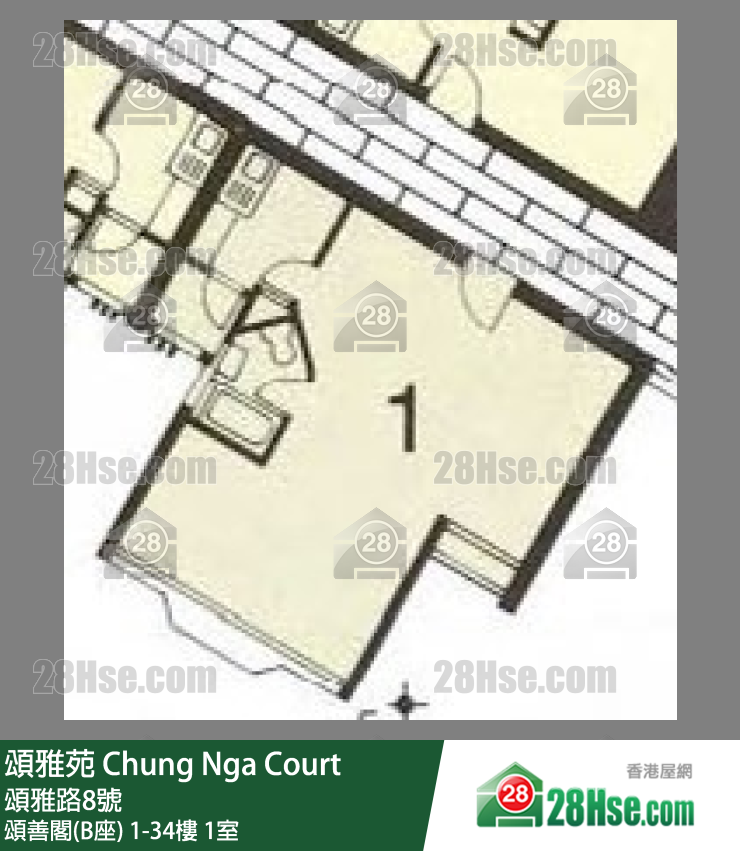 頌雅苑 頌善閣(B座)28樓 1室 平面圖