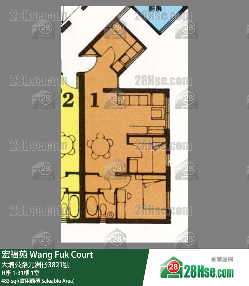 宏福苑 H座28楼 1室 平面图