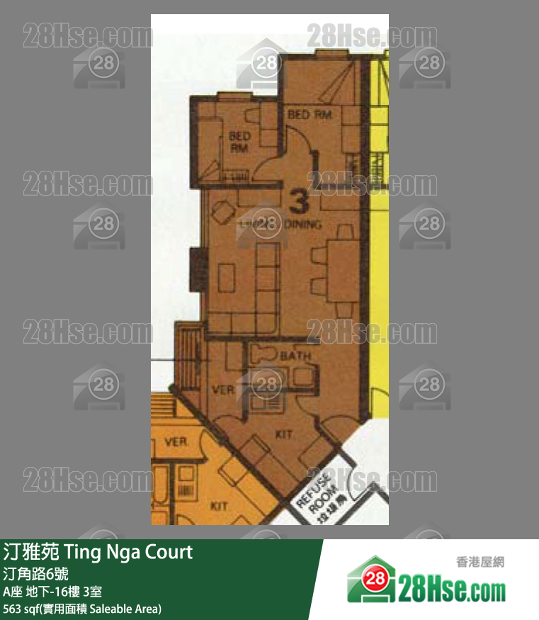 汀雅苑 A座1樓 3室 平面圖