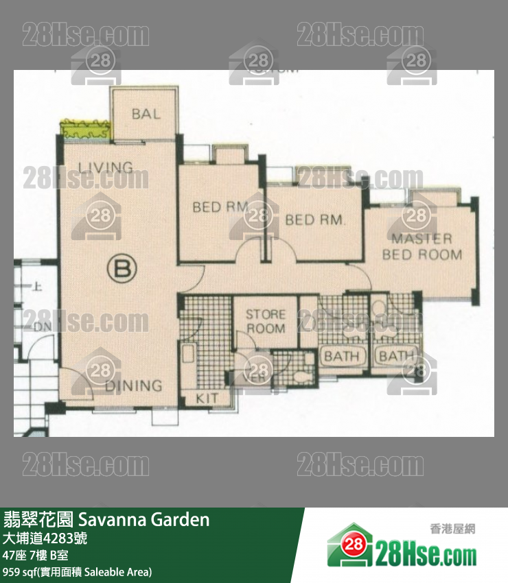 翡翠花園 屋苑大廈47座7樓 B室 平面圖