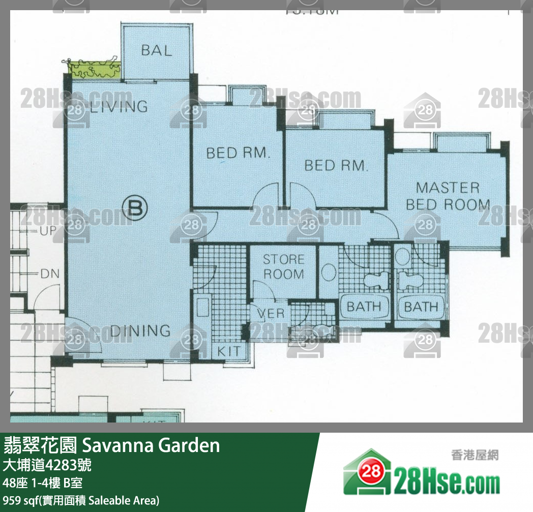 翡翠花園 屋苑大廈48座3樓 B室 平面圖