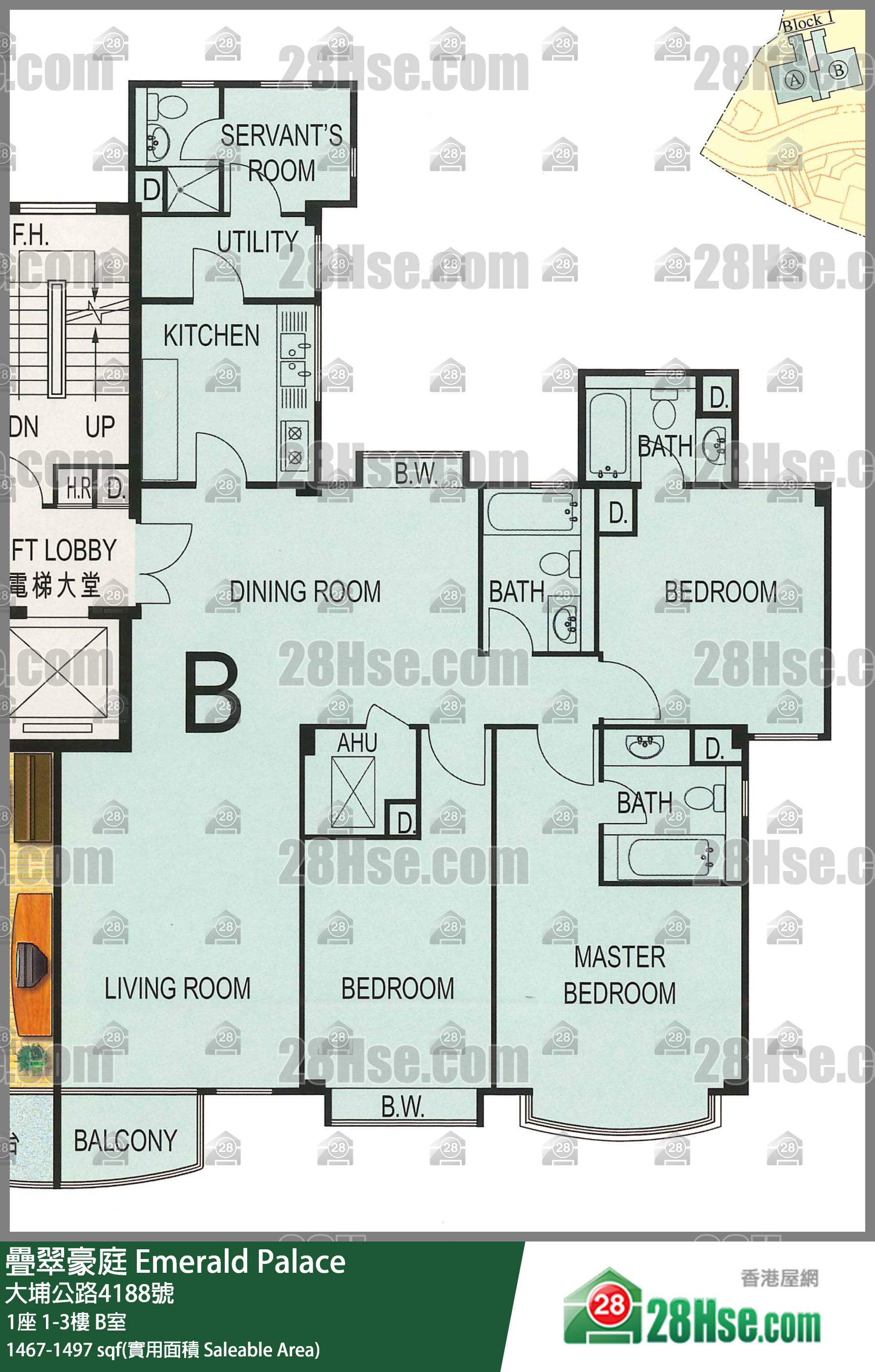 叠翠豪庭 1座3楼 B室 平面图