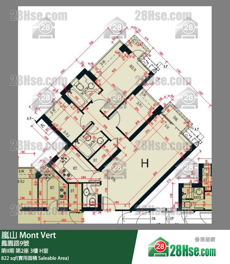 嵐山(第1期) 第II期 第2座 3樓 H室 平面圖